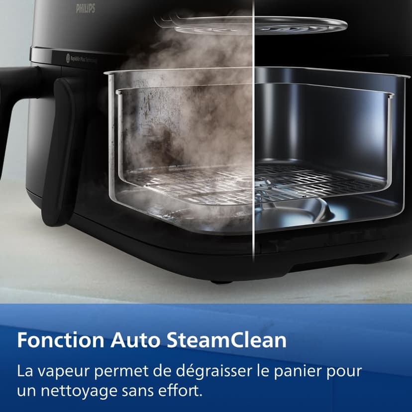 Philips Airfryer Série 5000 - Air Fryer double panier avec cuisson vapeur, 9L, RapidAir, 19 modes de cuisson, jusqu'à 90% de matières grasses en moins, AirSteam, nettoyage vapeur, HomeID (NA550/00) - 9