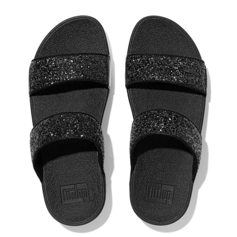 Fitflop Women's Lulu Glitter Slides, Summer Sandal - Lightweight & Comfortable with Natural Arch Support - Black Glitter - 6 UK - 6
