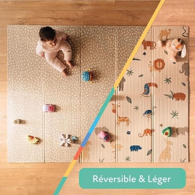 Nuby Foldable Reversible Play Mat - Easy Clean | Reversible | Waterproof | Suitable from Birth | 147 x 195 cm (Safari) - 2