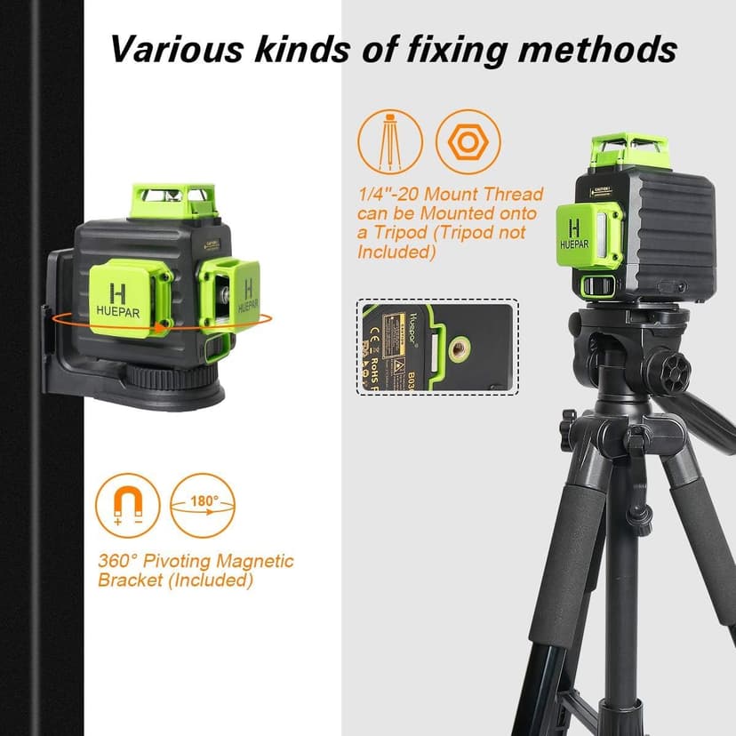 Niveau Laser Vert, Huepar 3x360 avec Batterie Li-ion Rechargeable, Laser Level Auto-nivellement, avec Port de Charge de Type-C et Étui de Transport à Coque Rigide Inclus - B03CG Pro - 6