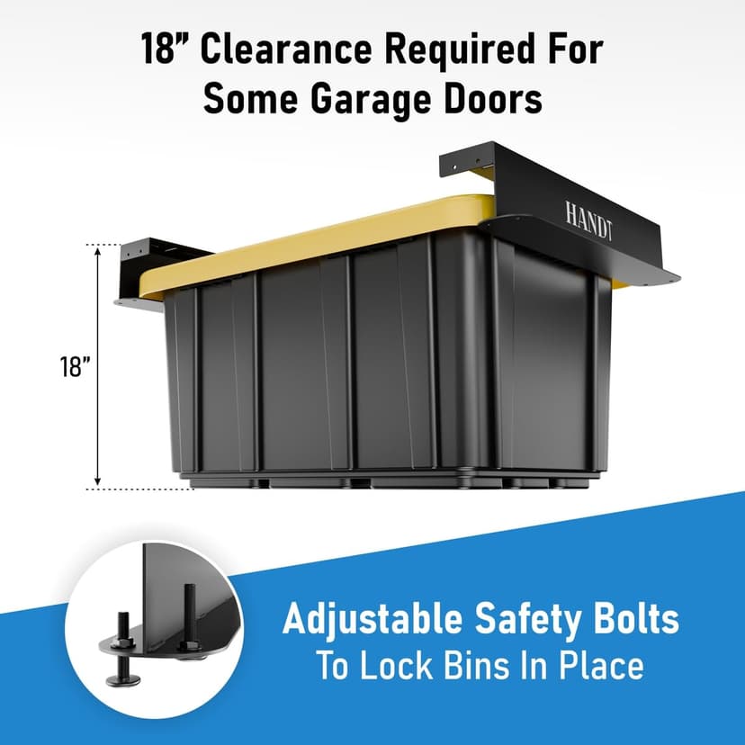 HANDT Overhead Garage Storage Rack, Connectable Heavy Duty Metal Ceiling Rails For Garage Storage Organization Shelving System (Black, 6 Bins) - 7