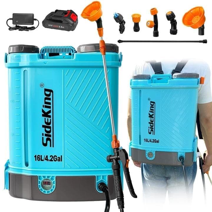 SideKing Knapsack Sprayer 16L, Electric Garden Sprayer Compatible with Makita 18V, Telescopic Wand, 5 Nozzles, 100 PSI Powerful Pressure Sprayer for Gardens, Lawns, Patios, Driveways(Battery Inc) - 1