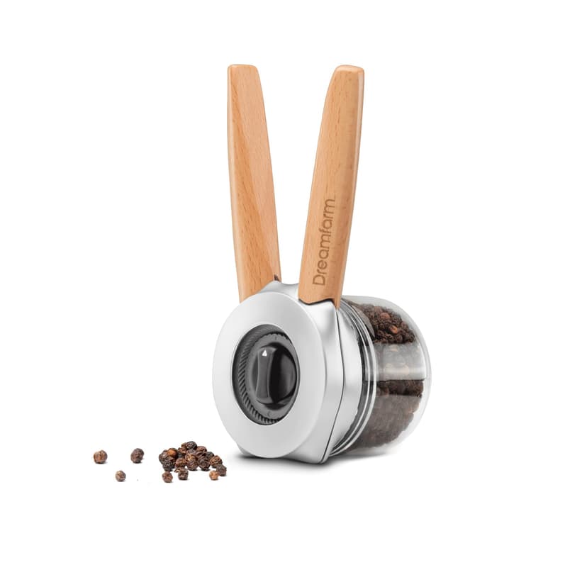 Dreamfarm Ortwo Original Ergonomic 1-or-2-Handed Re-Fillable Pepper, Spice, Seed, Coffee Mill with 6 Grind Settings - 2oz Wood - 1