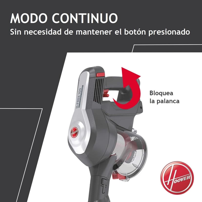 Hoover H-FREE 100 HF122GPT - Cordless Stick Vacuum, Cyclonic, Pet Bristle Brush, Removable 22V Lithium Battery, 40min, 0.9L, LED Lights, 2 Speeds - 6