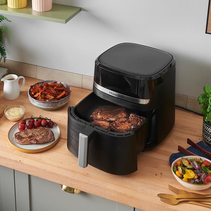 Russell Hobbs Air Fryer XXL 8,3L Rapid Air (Compact, Silencieux, Pizza Ø 26cm) Friteuse sans huile (9-en-1, Cuit, gril, rôtit et plus, économe, tactile,arrêt auto, compatible lave-vaisselle) 27632-56 - 3