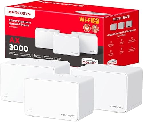 Mercusys Halo H3000X Mesh WiFi System, Wi-Fi 6 AX3000 Dual Band Router & Repeater, 3 Gigabit Ports, MU-MIMO, WPA3, Child Lock, Suitable for 3-5 Bedroom Homes