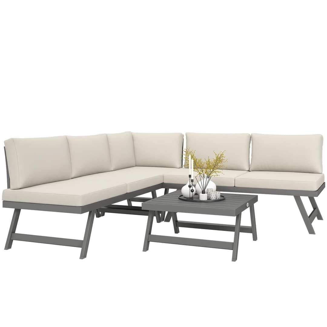 Outsunny Salon de Jardin extérieur d'angle et Convertible…
