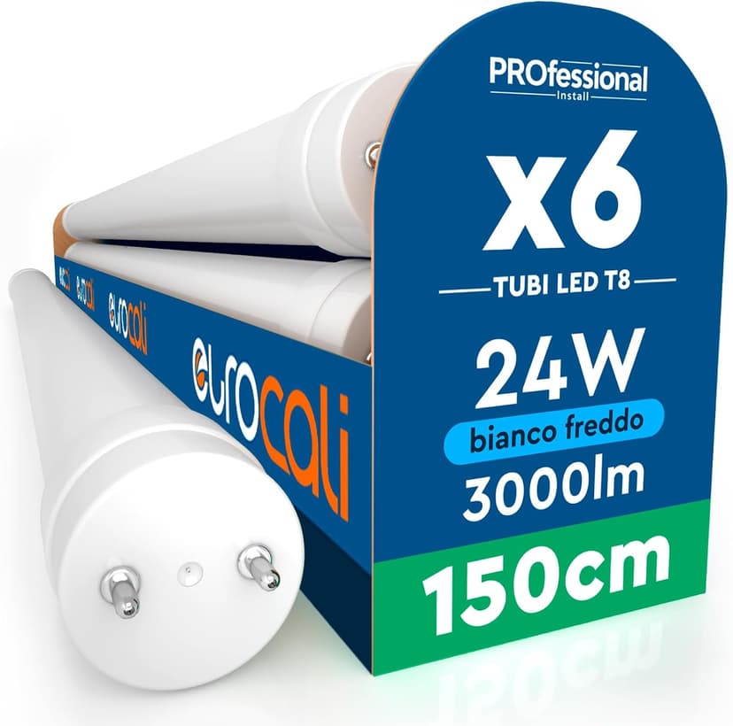 Eurocali 6 Tubes LED T8 24W 150cm G13 SMD avec Starter 30… - 1