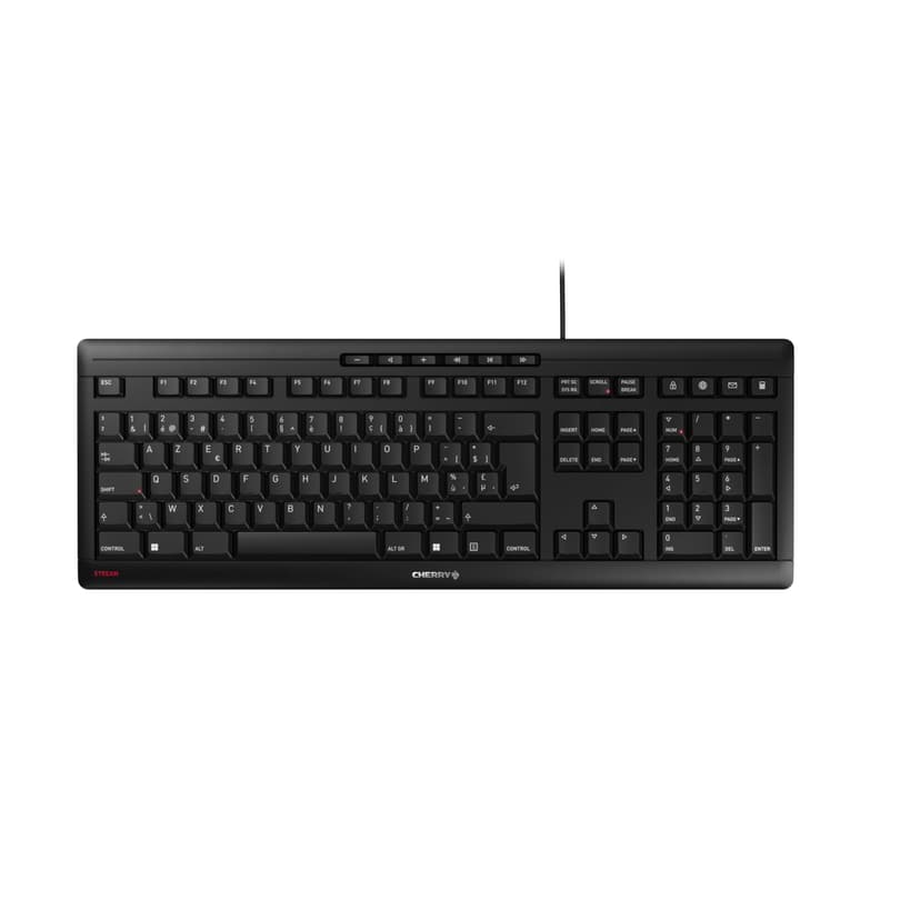 CHERRY STREAM KEYBOARD, Wired Keyboard, Belgian Layout (AZERTY), Whisper-Quiet Keystrokes, Unique Typing Experience, Flat Design, Black - 1