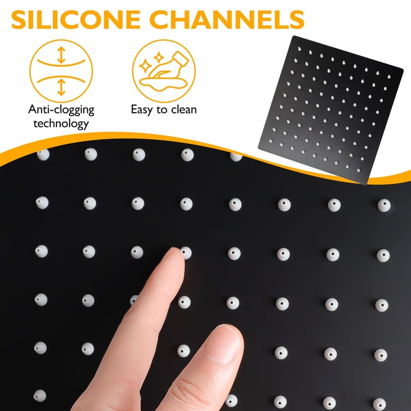 Bubuny Rain Shower Head Square Stainless Steel Shower Head 20 x 20 cm Adjustable Square with Self-Cleaning Nozzles Black - 4