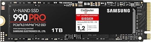 Samsung 990 PRO 1TB PCIe 4.0 (up to 7450 MB/s) NVMe M.2 (2280) Internal Solid State Drive (SSD) (MZ-V9P1T0BW)
