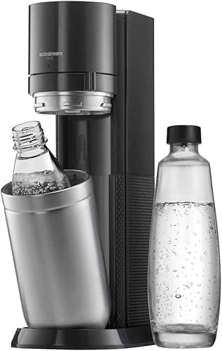 sodastream Duo – Machine à eau pétillante, 1 bouteille 1L sans BPA et 1 bouteille en verre 1L incluses, noire