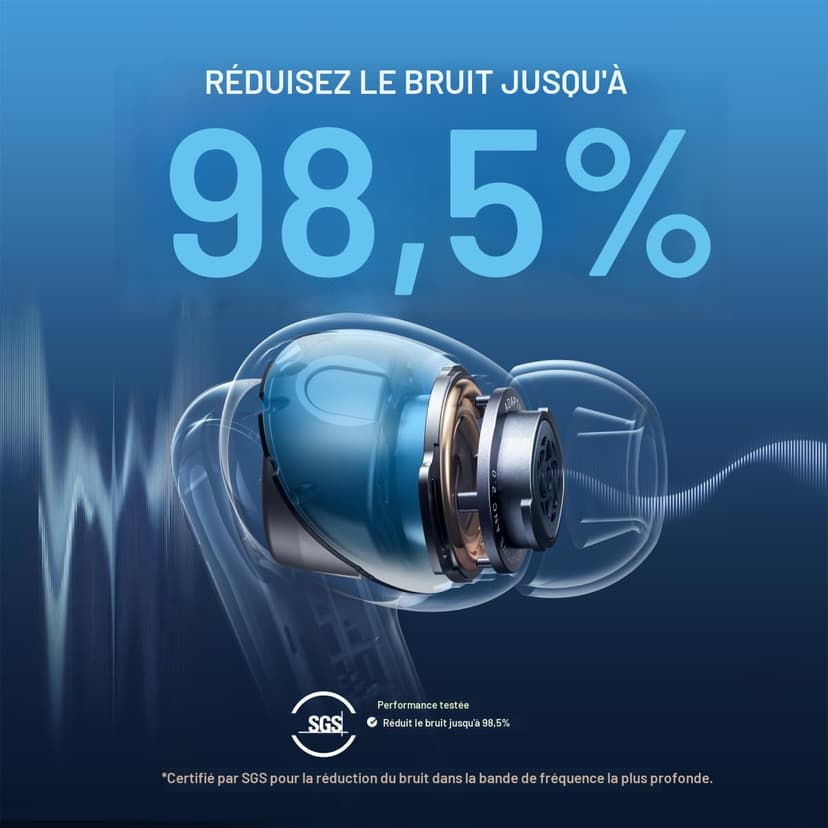 Soundcore by Anker Liberty 4 NC Ecouteurs Bluetooth sans Fil à Réduction de Bruit 98,5%, Bluetooth 5.3, Reducteur de Bruit Adaptative, Hi-Res Sound, 50H de Lecture (Reconditionné) - 3