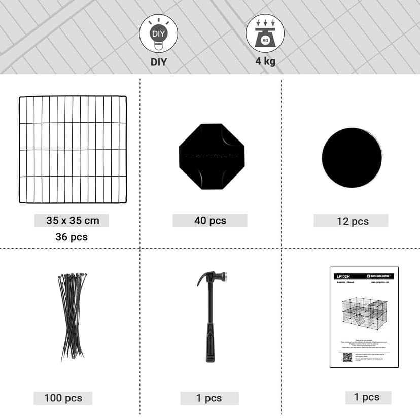SONGMICS Clôture pour Animaux Domestiques, 2 Niveaux, Enclos Modulable, pour Petits Animaux, Hamsters, Lapins, Cochon d’Inde, Panneaux Grillagés, Usage Intérieur, 143 x 73 x 71 cm, Noir LPI02H - 8