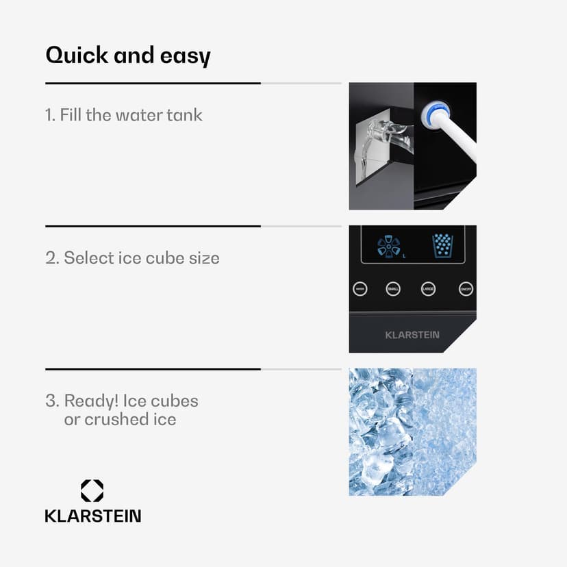 Klarstein 1.8L Small Ice Maker Machine, Counter Top Ice Machine For Home and Kitchen, Fast Operation, 15 kg of Crushed and Bullet Ice, Touch Controls, Easy To Clean Countertop Ice Cube Maker Machine - 3