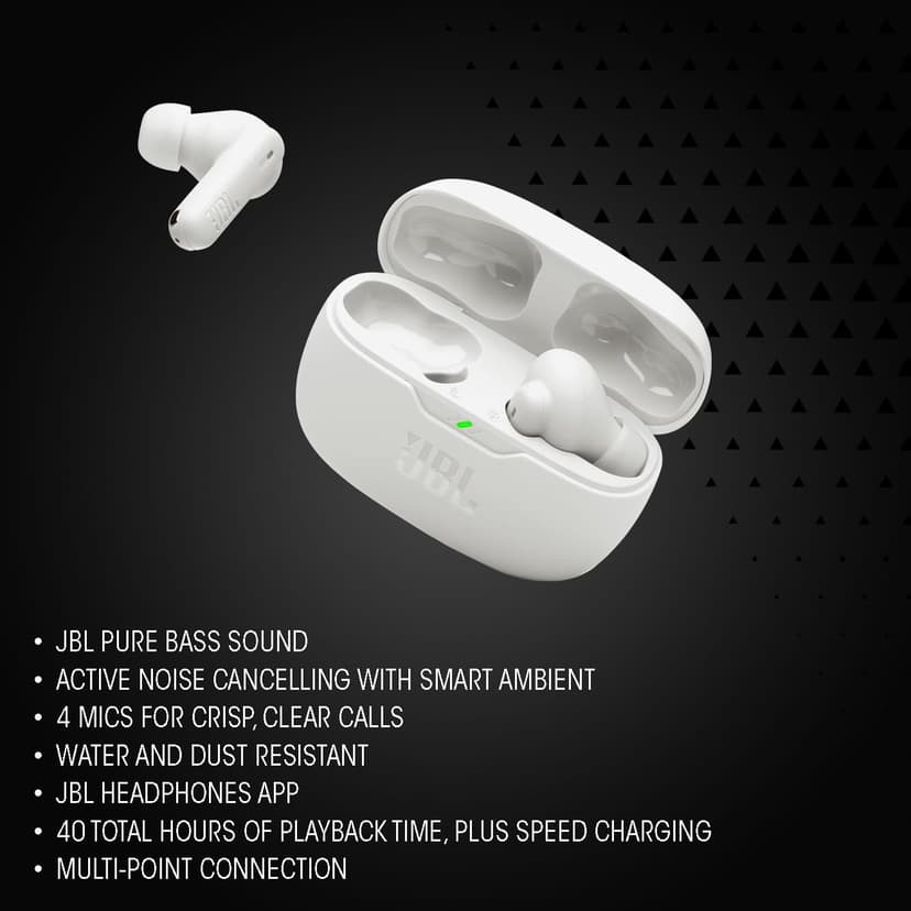 JBL Wave Beam 2, Wireless Noise Cancelling Bluetooth Earbuds with 40h Playtime, JBL Pure Bass Sound, Smart Ambient Technology and Multi-Point Connection, Closed-Back Stick Design, White - 5