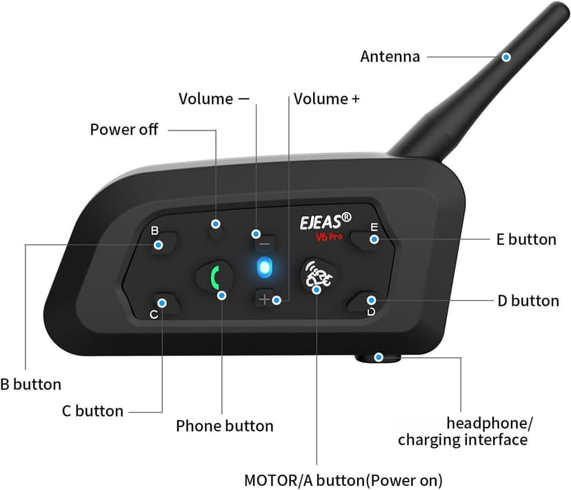 Lemnoi V6 Pro Bluetooth Intercom Headset for Motorcycles, Communicator for Helmet, IPX5 Waterproof and Intercom Between 6 Motorcyclists - 7