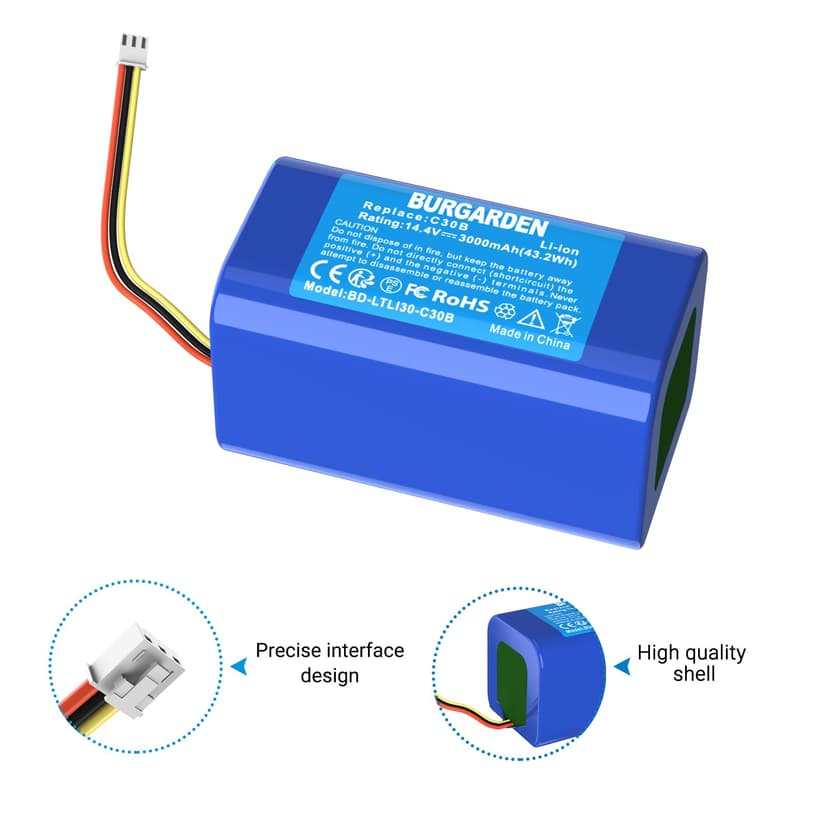 BURGARDEN 14,4V 3000mAh Batterie pour Liectroux C30B, C30B 2D, C30B 2D WiFi Robot Aspirateur, Blaupunkt BPK-VCBB1XB, pour Midea M4, Remplace pour MD-C30B, Blaupunkt D071-INR-CH-4S1P - 6