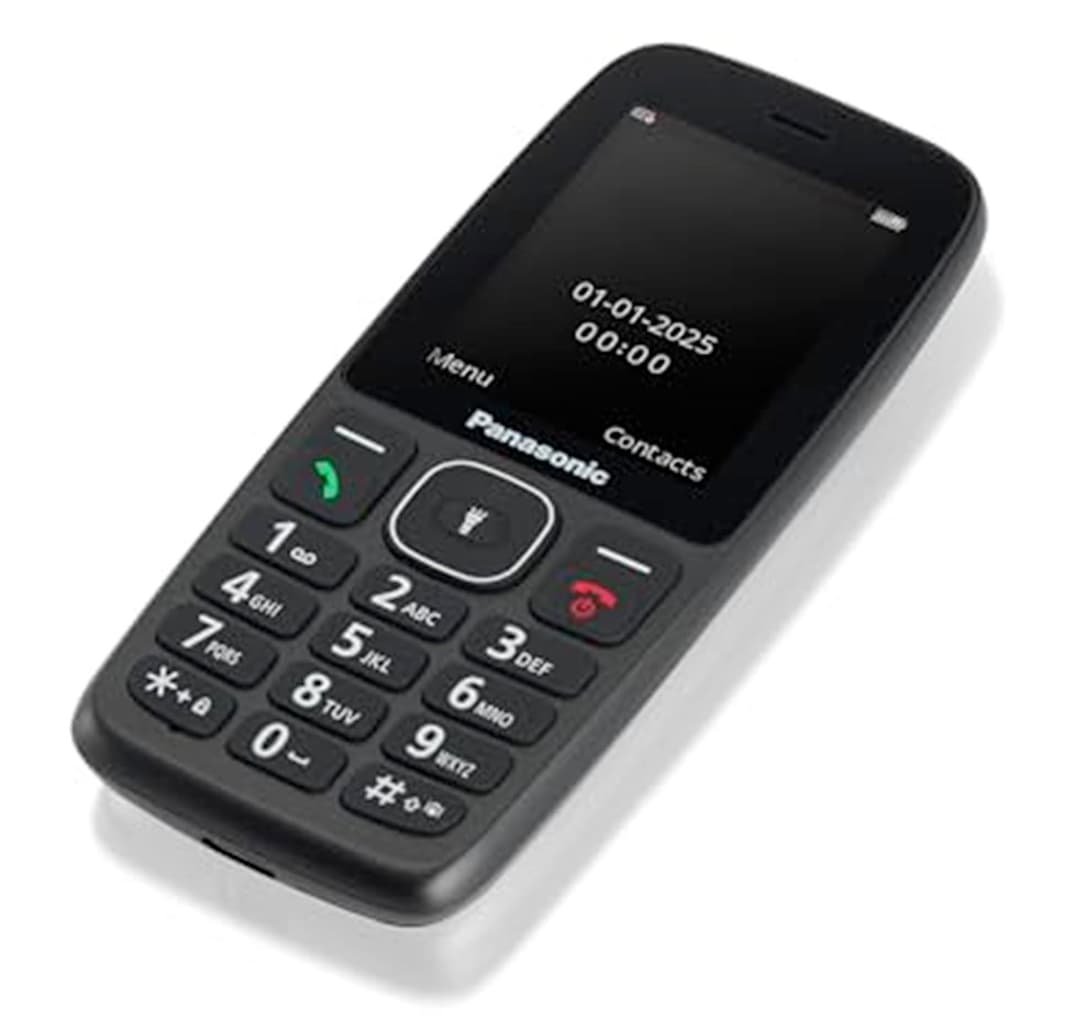 Panasonic KX-TF400EXB Téléphone à Touches 4G Facile à Utiliser, Volte, autonomie fiable Jusqu’à 280 Heures en Mode Veille, Charge USB-C, écran de 2,4 Pouces, Bluetooth, résistance à l’Eau IP44, Noir