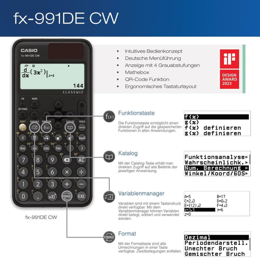 Casio FX-991DE CW ClassWiz Calculatrice Scientifique Technique, Menu en Allemand - 6