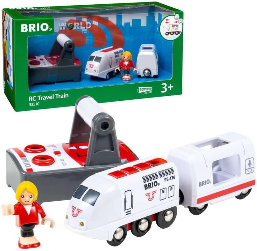 BRIO World Remote Control Travel Train – RC Toy Passenger Train, Compatible with BRIO World Wooden Railway Track & Sets, Add-On Accessory for Kids 3 Years and Up - 1