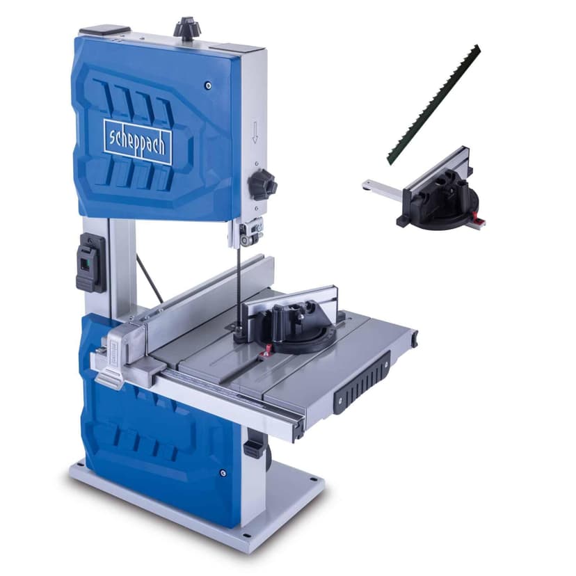 Scheppach HBS261 Band Saw | 2 Cutting Speeds | 0-45° Table Adjustment | Includes Saw Belt, Parallel Stop, Cross Cut Gauge and Slide Block | New Model - 1