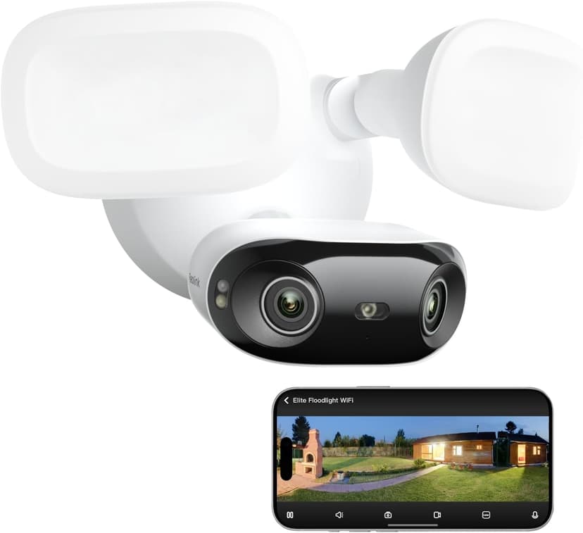Reolink Elite Floodlight WiFi, Panorama à 180°, Recherche Vidéo IA Locale, Caméra Surveillance WiFi Filaire, Détection Alerte Intelligentes, LEDs Dimmables de 3000 Lumens, Wi-FI 6 Bi-Bande 2,4/5 GHz - 1