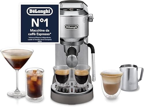 De'Longhi Dedica Duo EC890.M Barista Machine à café avec pompe, expresso et infusion à froid, machine à café manuelle avec tige à vapeur LatteArt, 15 cm de large, 2 expresso, écran tactile, tasse