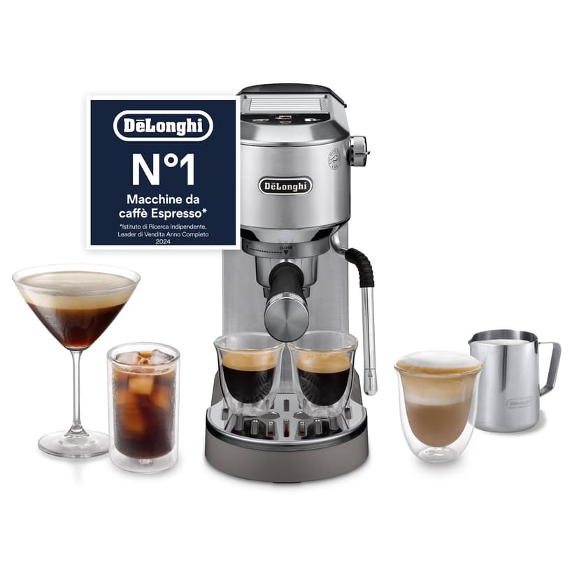 De'Longhi Dedica Duo EC890.M Barista Machine à café avec pompe, expresso et infusion à froid, machine à café manuelle avec tige à vapeur LatteArt, 15 cm de large, 2 expresso, écran tactile, tasse - 1