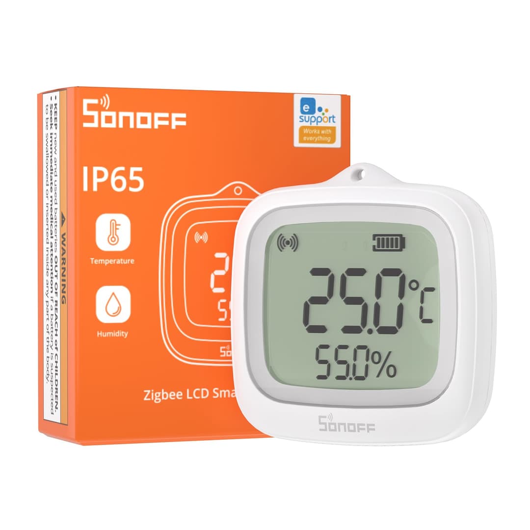 SONOFF SNZB-02WD IP65 Zigbee LCD Smart Temperature Humidity Sensor, Waterproof for Greenhouse/Bathroom, App Monitoring with Charts, Flexible Installation