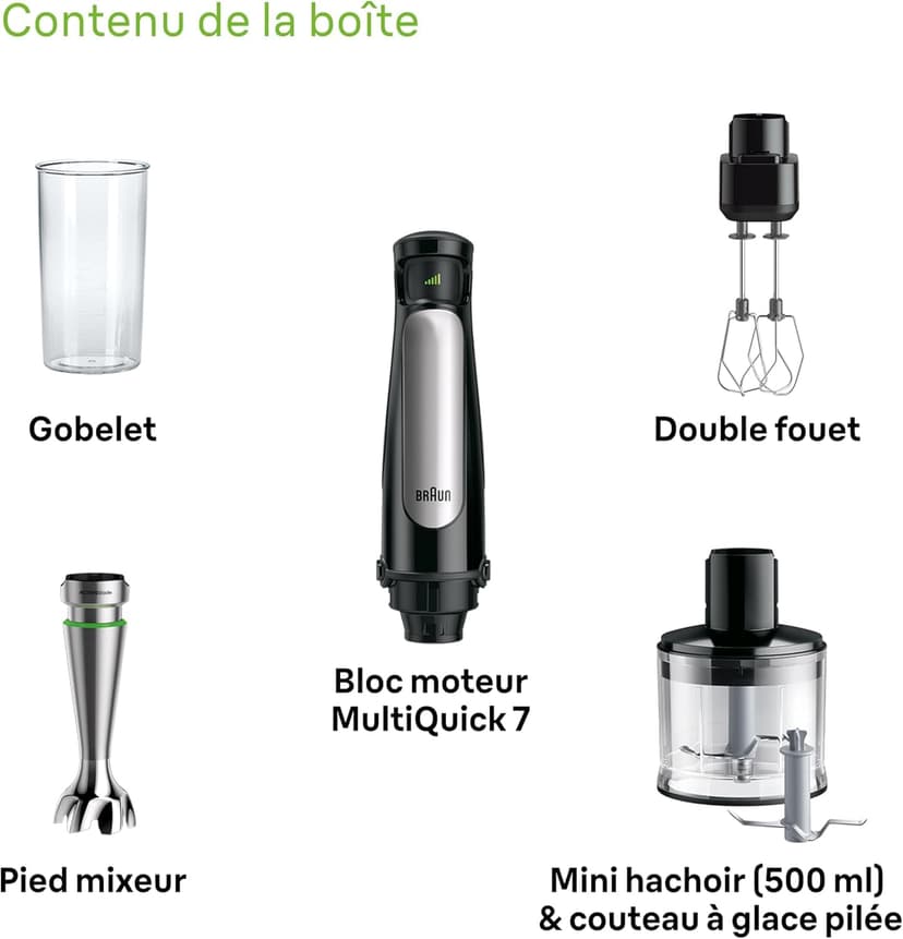 Braun MultiQuick 7 - Hand Blender with SplashControl Technology, ActiveBlade System for Hard Foods, Precise Speed Selection, 500mL Chopper, Double Beater, 600mL Beaker, 1000W, Black (MQ7035XBI) - 8