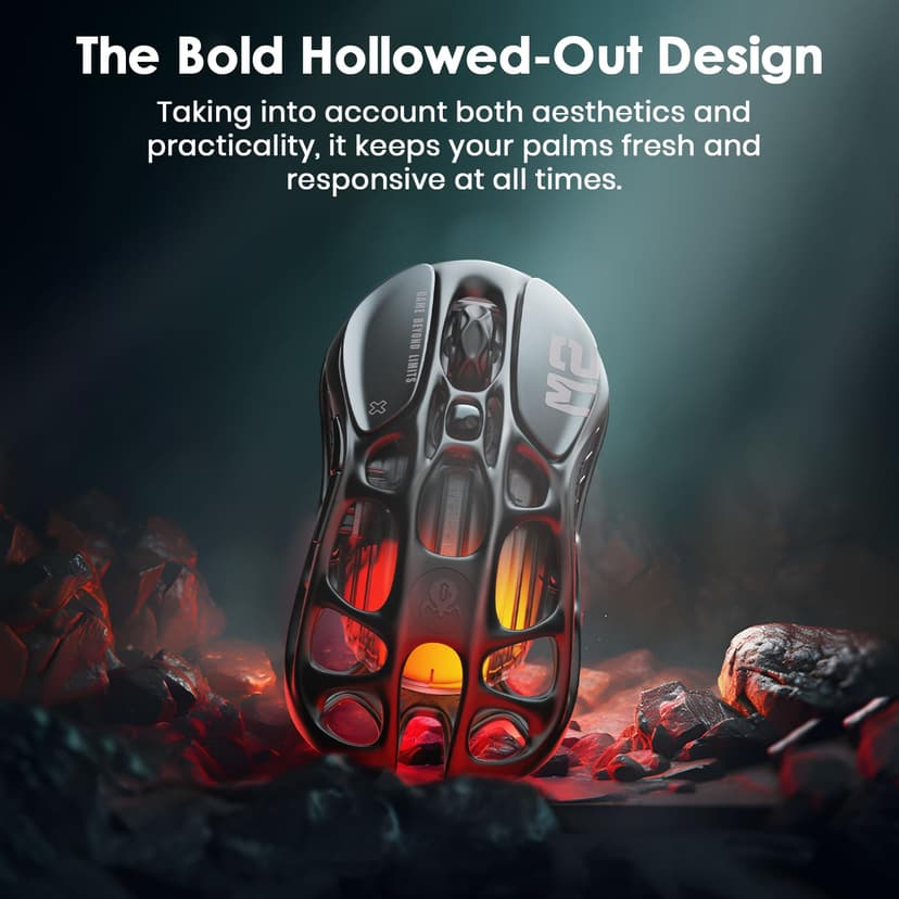 GravaStar Mercury M2 Wireless Gaming Mouse with 26,000 DPI, PAW3395DM Sensor -79g Lightweight Hollowed-Out Design -5 Programmable Buttons -5 Dynamic Lightsync RGB - Stealth Black (Stealth Black) - 3