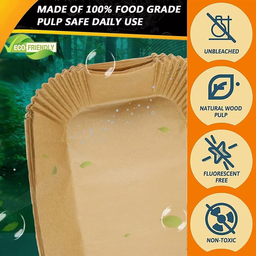 Pack of 150 Air-Fryer Liners Baking Paper for Hot Air Fryer Ninja AF500EU AF500EUCP, Cecotec 9000, 100 Pieces Rectangular for 5.2L, 50 Pieces for 10.4L & 10L Various Two Sizes Air Fryers - 2
