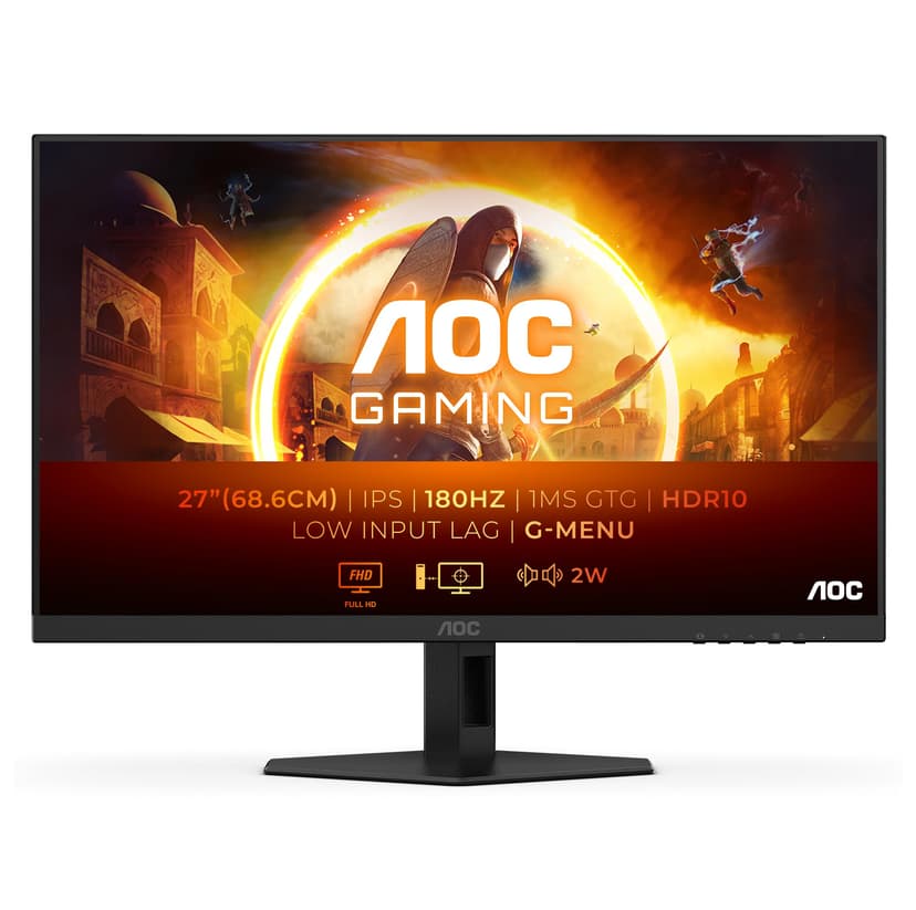 AOC 27G4XED 27 inch FHD Gaming Monitor 180Hz, Fast IPS Panel, 0.5ms MPRT, Adaptive Sync, HDR10, G-Sync Compatible, Speakers, (1920x1080 HDMI 2x 2.0 DP 1x 1.4) Black - 2
