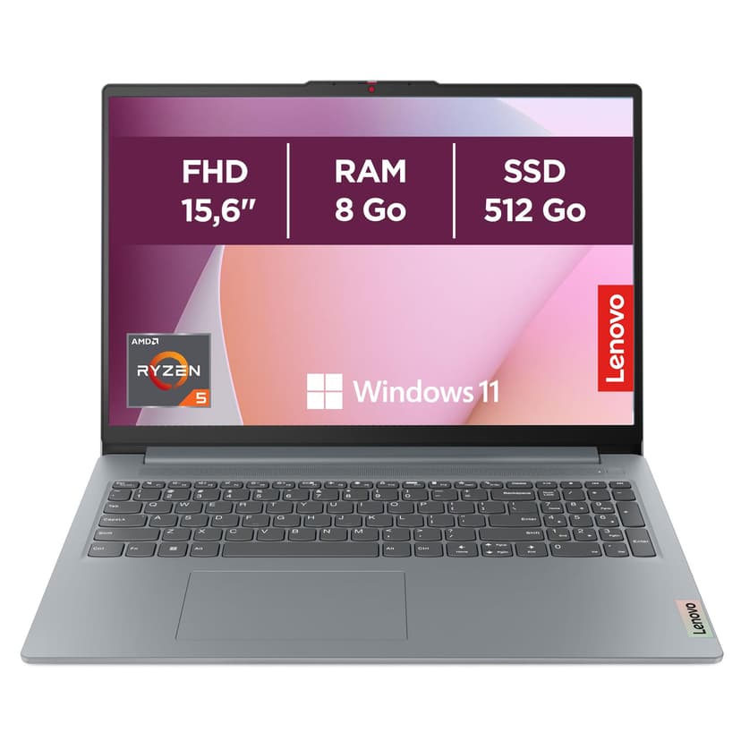 Lenovo IdeaPad Slim 3 15AMN8 - Ordinateur Portable 15.6'' FHD (AMD Ryzen 5 7520U, RAM 8Go, SSD 512Go, AMD Radeon 610M Graphics, Windows 11 Home) Clavier AZERTY Français - Gris - 1
