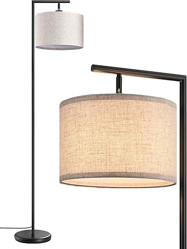 EDISHINE Floor Lamp Living Room, Arch Lamp with Beige Linen Lampshade, E27 Socket, 160 cm Black Floor Lamp with Adjustable Shade for Bedroom, Children's Room