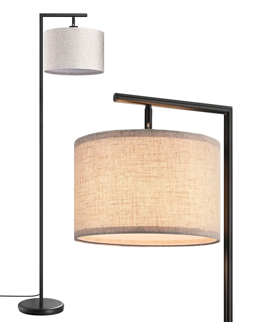 EDISHINE Floor Lamp Living Room, Arch Lamp with Beige Linen Lampshade, E27 Socket, 160 cm Black Floor Lamp with Adjustable Shade for Bedroom, Children's Room