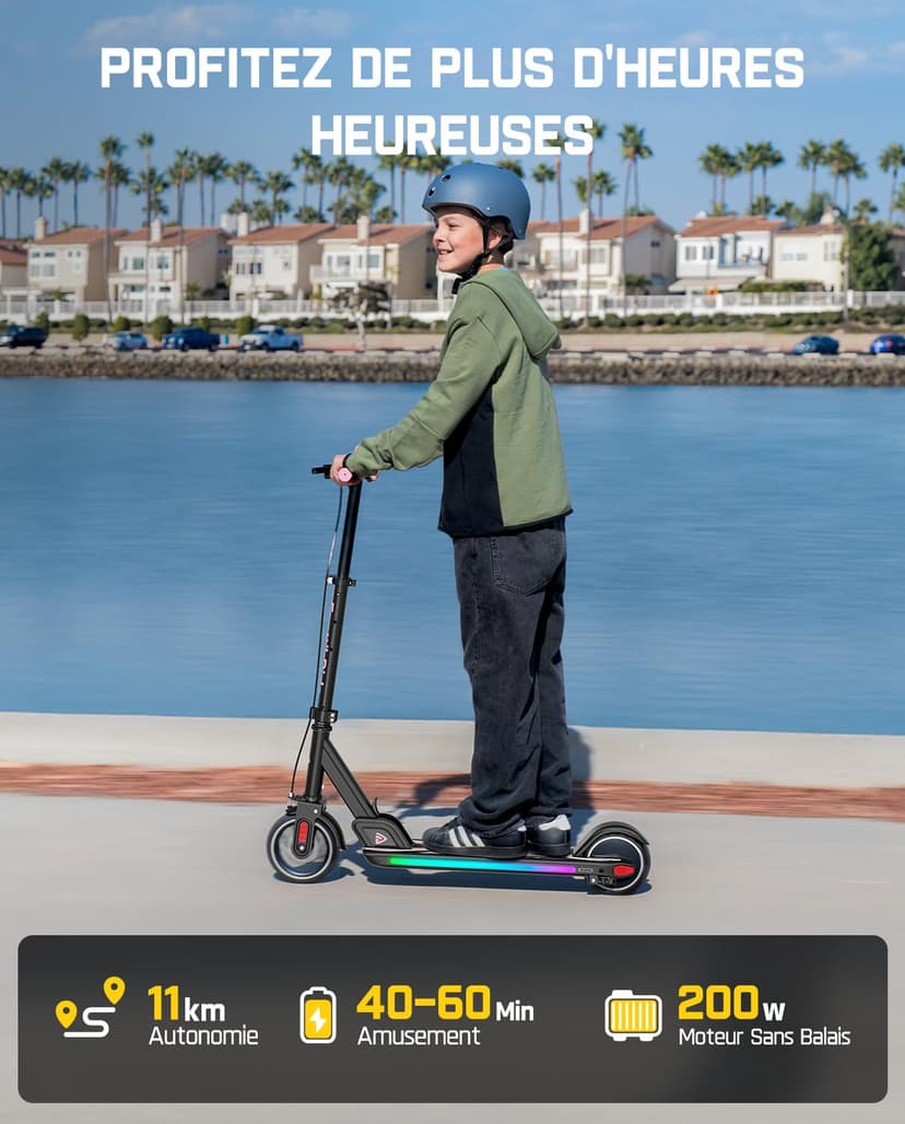 FanttikRide T9 Apex Trottinette Électrique Enfant 130–170 cm, Moteur 200 W, 11/16/19 km/h, Lumières LED Colorées, Haut-Parleur Bluetooth, Écran Digital, Hauteur Réglable, Pliable, sans ABE - 5