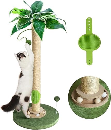 Fantasreen Scratching Post 84cm Cat Scratcher, Tall Scratching Posts for Indoor Cats with Toy and Interactive Ball Self Groomer for Kittens Adults Cats