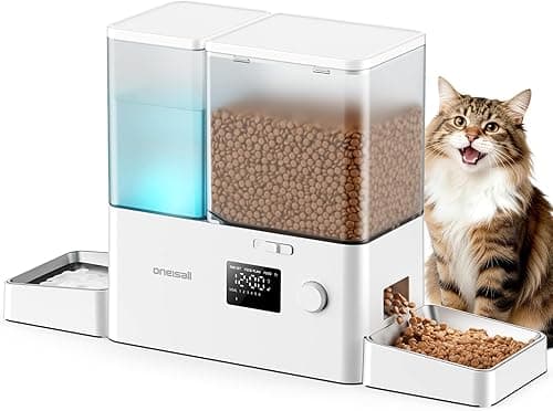 oneisall Automatic Cat Feeder and Water Dispenser,36Cups/8.5L 2-in-1 Clean Food Fresh Water Large Capacity 5L Timed Cat Food Dispenser&3.5L Gravity Water Fountain for Pets,Small Dogs,Puppies,Kittens