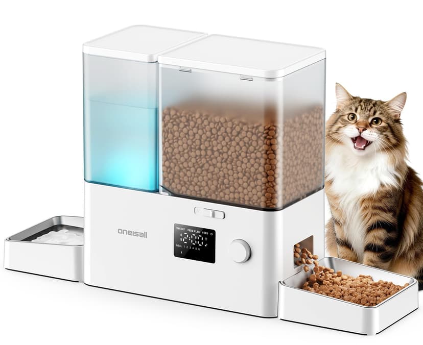 oneisall Automatic Cat Feeder and Water Dispenser,36Cups/8.5L 2-in-1 Clean Food Fresh Water Large Capacity 5L Timed Cat Food Dispenser&3.5L Gravity Water Fountain for Pets,Small Dogs,Puppies,Kittens - 1