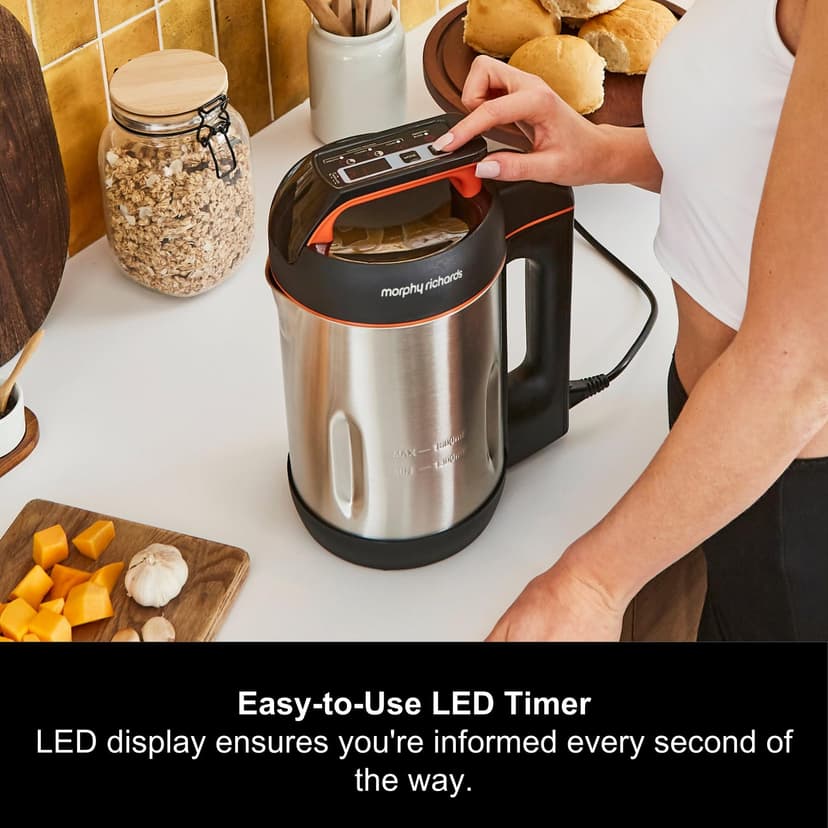 Morphy Richards Soup Maker, 1.6L Dual Programme, Serrator Blade, Easy Clean, Keep Warm, LED Countdown, Add to Function, Detachable Power Cord, Stainless Steel, 501022 - 7