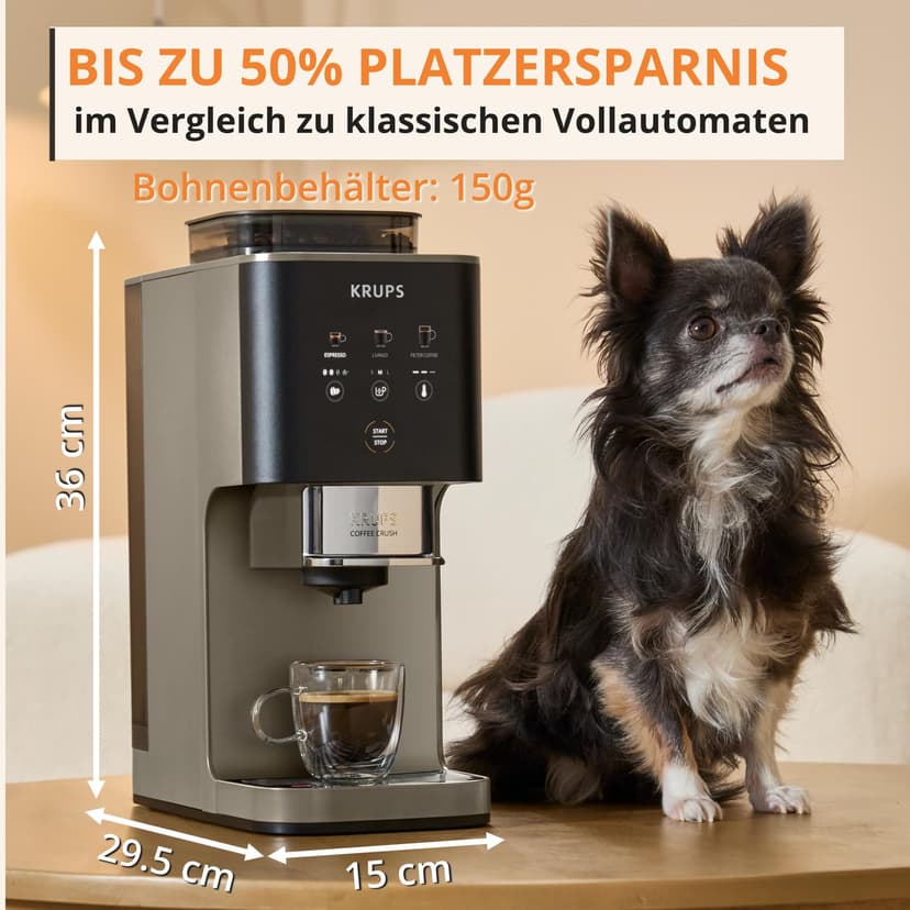 KRUPS Coffee Crush Superautomatic Coffee Maker 15 Bar 3 Coffee Recipes 3 Temperature Levels Touch Screen Compact 15 cm Wide SA402AE0 - 5