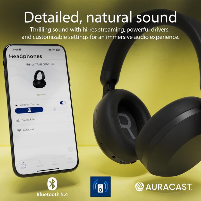 Philips TAH8000EBK/00 Wireless Over-Ear Bluetooth Headphones – Noise Cancelling, 70H Playtime, Voice Assistant Compatible, Ideal for Travel – Black - 4
