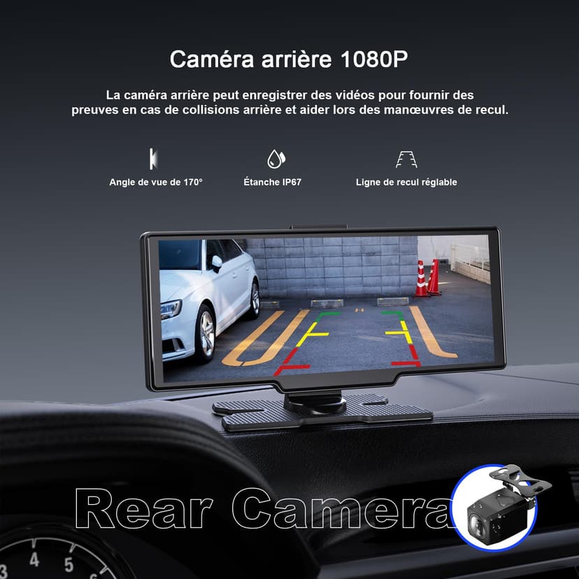 Avylet 9,26'' Carplay Voiture Apple CarPlay & Android Auto, dashcam Avant 4K + caméra de recul HD, 60FPS, Mise à Jour OTA, GPS, Commande vocale, Mirror Link, Bluetooth 5.2, AUX, FM,avec 64Go Carte - 5