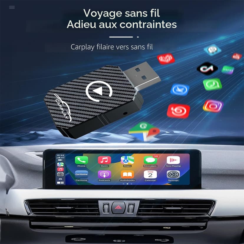 Adaptateur CarPlay Sans Fil 2026, Dongle CarPlay Sans Sil, Convertit CarPlay Filaire En Adaptateur Sans Fil Plug And Play, Compatible Avec Les Voitures à Partir De 2016 et iPhone iOS 12+ (noir) - 4