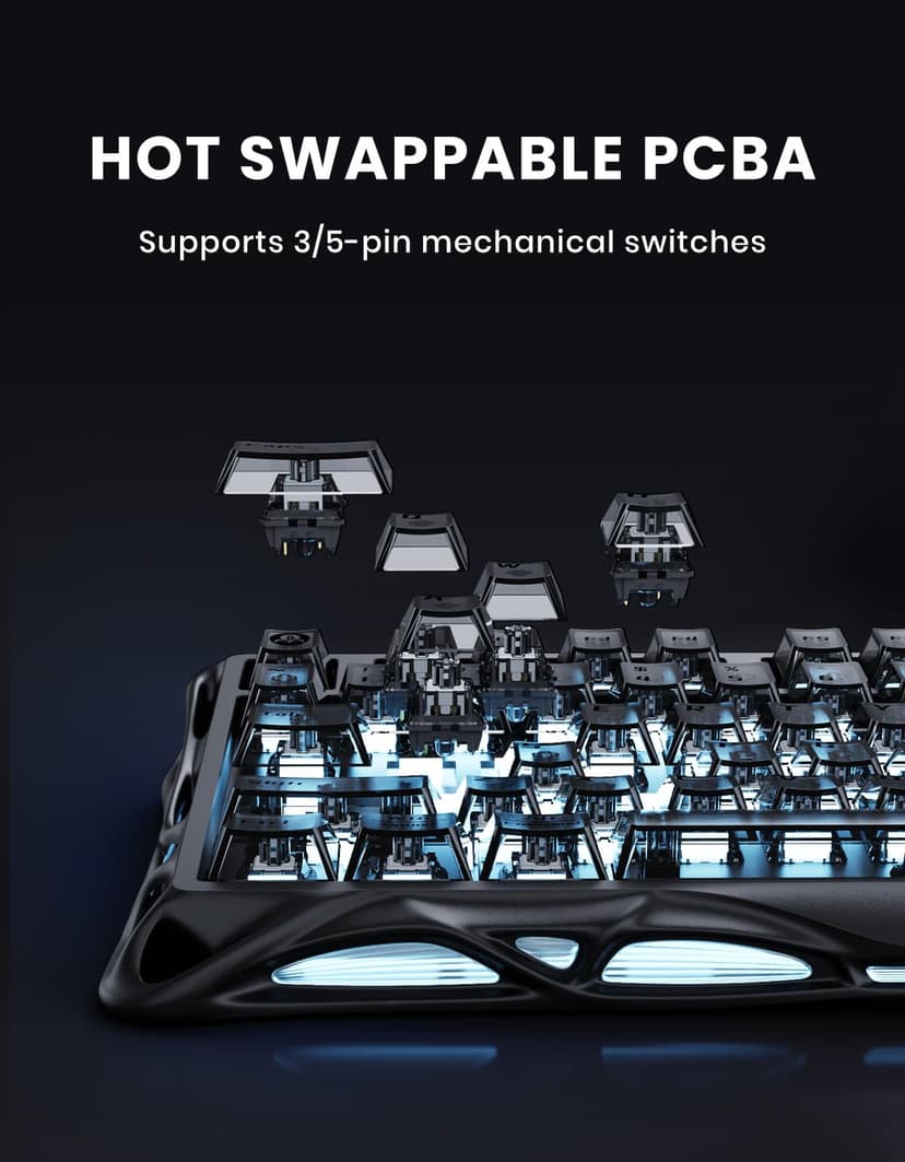 GravaStar Mercury K1 75% Wireless Mechanical Keyboard, Aluminum Alloy Gaming Keyboard with Knob, Hot Swappable, Linear Switches, Transparent Keycaps, RGB Backlit, 2.4GHz/BT5.0/USB-Black Mist - 6