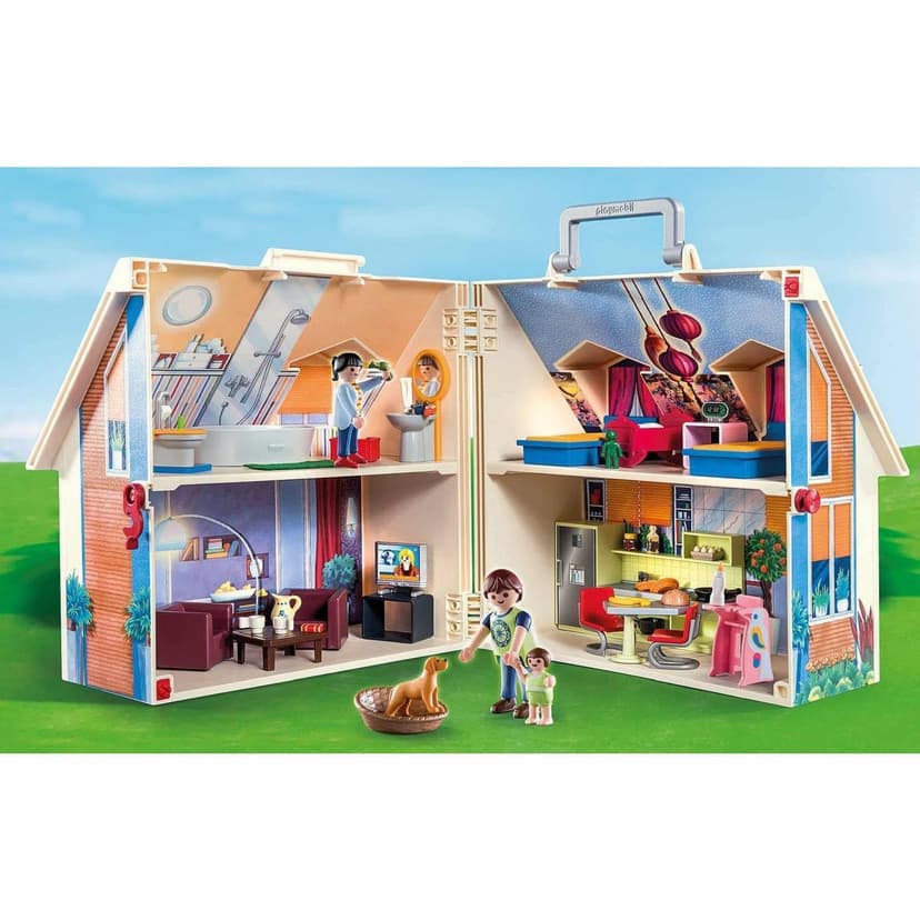 Playmobil 70985 Maison transportable - Dollhouse - avec Trois Personnages, Salle de Bains, Chambre, Salon et Cuisine - Tout équipée - La Maison Traditionnelle - s'ouvre s'emporte Partout - Dès 5 Ans - 2