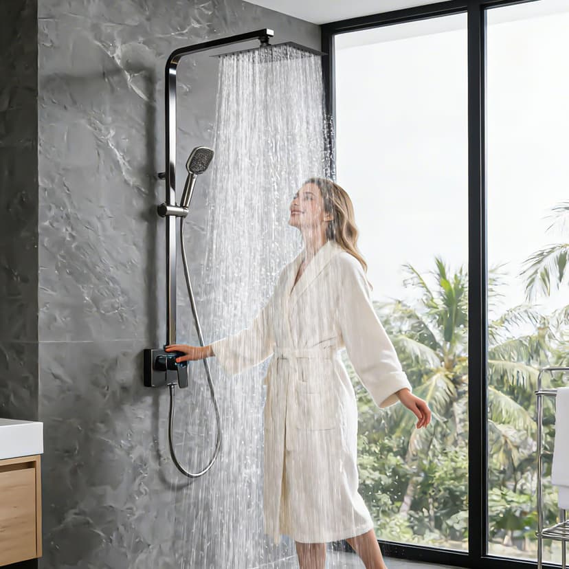 Bubuny Rain Shower Head Square Stainless Steel Shower Head 20 x 20 cm Adjustable Square with Self-Cleaning Nozzles Black - 7