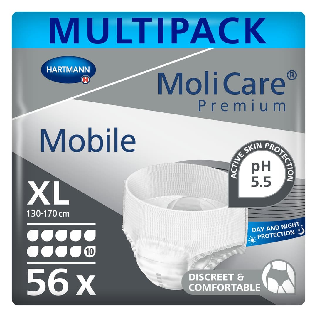 MoliCare Premium Mobile 10 gouttes | Culottes d'incontinence jetables pour homme et femme avec incontinence | Taille XL | 129,5-170,2 cm | 4 paquets de 14 paires (56 pièces)